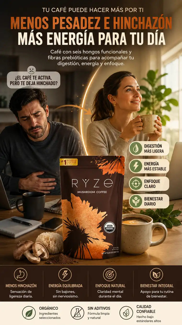 RYZE Mushroom Coffee | Energía y Bienestar Digestivo