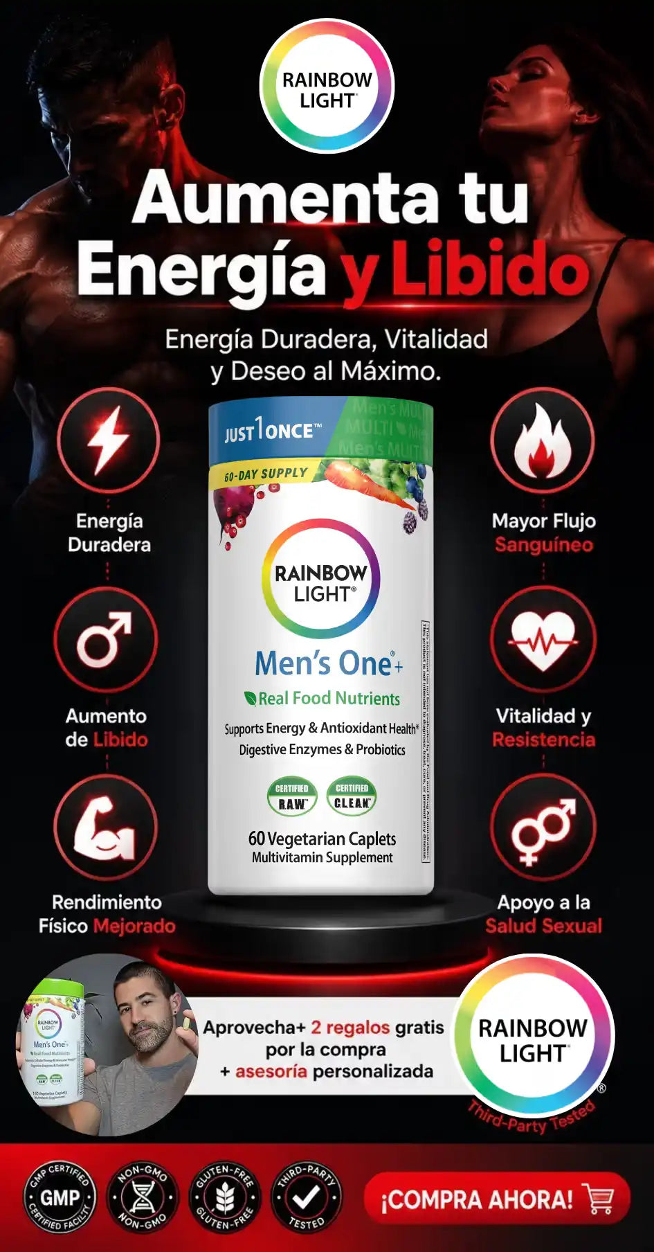 Rainbow Light Mens One Multivitamínico diario para hombres